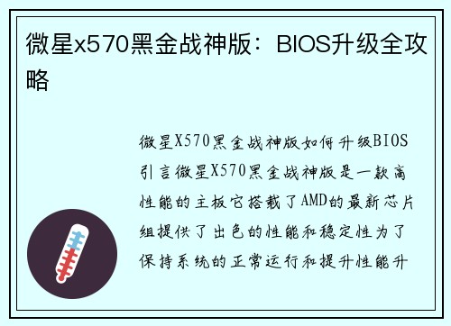 微星x570黑金战神版:BIOS升级全攻略